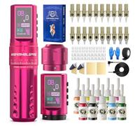 Wormhole Pro 80 Pieces Tattoo Gun Kit with 7 Adjustable Strokes, 1800 mAh Capacity Replacement Power Supply, Digital LED Display, 20 Pieces Tattoo Needles for Tattoo Artists - Pink