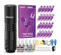 Wormhole Tattoo 78PCS Wireless Tattoo Gun Kit with 1,500 mAh Capacity Battery, Tattoo Cartridge Needles with Finger Ledge, Complete Tattoo Kit for Beginners and Artists WTK294- Black