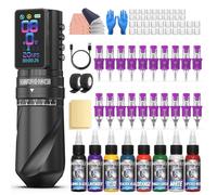 Wormhole Tattoo Gun Kit Tattoo Kit with 7 Adjustable Stroke 2,300mAh Power Wireless Tattoo Machine with Normal/Jump-Start/Dot Working Mode with LED Digital Display for Tattoo Artist WTK381