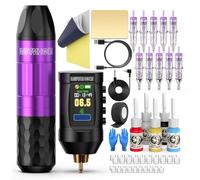 Wormhole Tattoo Gun Kit Wireless Tattoo Machine Kit Complete Tattoo Kit Tattoo Pen Kit Rechargeable Cordless Tattoo Power Supply Portable 1,800mAh with LED Digital Display for Tattoo Artist WTK286