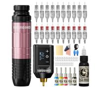 Wormhole Tattoo Gun Kit, Wireless Tattoo Machine Kit Complete Tattoo Practice Kit Rechargeable Cordless Tattoo Power Supply Portable 1500mAh with LED Digital Display for Tattooist WTK260