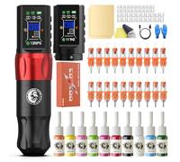 Wormhole Tattoo Gun Tattoo Kit With Dot Working Mode, JUMP-START MODE, Memory And Timing Function Wireless Rotary Tattooing Equipment For Beginners And Professional Artists - Black
