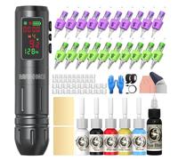 Wormhole Tattoo Kit 77PCS Wireless Tattoo Gun Kit with 1,600 mAh Capacity Battery, 20PCS Cartridge Needles with Finger Ledge, Complete Tattoo Machine Kit Smart Tattoo Pen for Tattooists WTK317