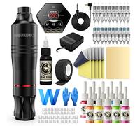 Wormhole Tattoo Pen Kit - Complete Rotary Machine With 20 Cartridge Needles, 10 Inks - Beginner Tattoo Gun Set WTK086
