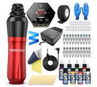 Wormhole Tattoo WTK080 Tattoo Kit - Complete Rotary Tattoo Pen Machine Kit for Beginners - Red, Adult
