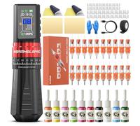 WORMHOLEPRO Tattoo Gun Adjustable Tattoo Pen Stroke, Tattoo Kit with Dotwork Mode, Memory Function, Professional Grade Tool Suitable for Beginners and Professional Tattoo Artists - Black