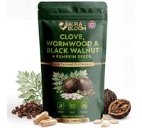 Wormwood, Black Walnut & Clove, 650mg High Strength Capsules, Multi-Botanical Complex with Pumpkin Seed for Humans, Vegan Digestive Support Supplement, UK Made, 60 Caps, 2 Month Supply, AURABLOOM