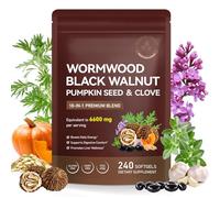 Wormwood Black Walnut Cloves 240 Softgels,18-in-1 6,600mg Equivalent Herbal Complex with Garlic, Oregano & Pumpkin Seed - Digestive Support, Liver Detox & Daily Energy Formula