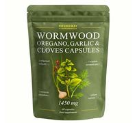 Wormwood Oregano Garlic and Clove Capsules | High Strength Supplement for Humans | 2 Months Supply | 60 Capsules, 1450mg per Serving | Black Walnut Free Vegan Supplement and UK Made