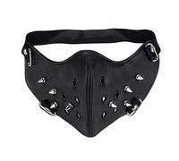 WORNEW Punk Leather Masks Black Steampunk Mask Unisex Rock Rider Gothic PU Leather Studded Half Mask Masquerade Half Mask Steampunk Masks