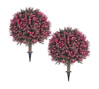 Worparsen 24 Inch Artificial Plant,Artificial Rose Boxwood Topiary Ball Bush for Outdoor with Ground Spike,UV Protection Faux Evergreen Plants Outside Decor for Porch Garden Backyard 2pcs