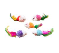 Worparsen 3/5/12Pcs Furry Mouse Cat Toys Interactive Cat Toys Mouse Rattle Mice for Cat Animals Hunter Toy with Feather Tail for Cats Kittens Play Kick Bite Chew (5pcs)