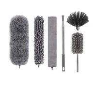 Worparsen 5PCS Extendable Feather duster kit with 18-110 inch telescopic extension pole, detachable reusable gap hand crevice brush for cleaning dust cobwebs on high ceiling fans lights blinds cars f