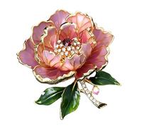 Worparsen Brooch Pin Women’s Peony Shape Brooch with Rhinestones Enamel Versatile Lapel Pin for Coats Bags Scarves Durable Zinc Alloy Accessory Lightweight Non-scratch Design Pink