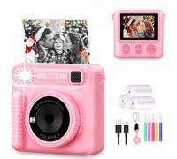 Worparsen Children's Camera - Instant Camera Digital Camera Print 1080P - 16x Digital Zoom 2.4 Inch Screen - 32GB Card - 3 Rolls of Printing Paper - 5 Colours Brush Pen Gift for 3-12 Years (Pink)