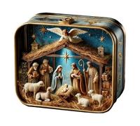 Worparsen Mini Christmas Nativity Set in a Tin Box, Handcrafted Pocket Nativity Scene with Mini Jesus Figurines, Tiny PVC Figures & Holy Family, Portable Religious Gift for Christmas E