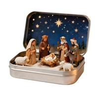 Worparsen Mini Christmas Nativity Set in a Tin Box, Handcrafted Pocket Nativity Scene with Mini Jesus Figurines, Tiny PVC Figures & Holy Family, Portable Religious Gift for Christmas C