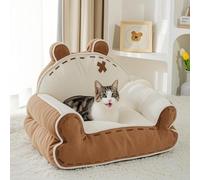 Worpeurt Bear-Ear Cat Sofa Bed - Plush Washable Pet Couch for Indoor Cats, Non-Slip Cat Couch Bed with Durable Teddy Bear Shape Design, Supportive Pet Sofa with Non-Slip Bottom, 25inches