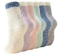 WORPICE Fluffy Socks - 6 Pairs Grip Socks for Women, Pilates socks womens 4-7, Womens Thermal Socks, Warm Soft Winter Fuzzy Sock for Women