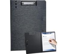 WORPSON Clipboard Folder, with Dual Metal Clips, Embossed-Texture, Folding 360° Rotating, Nursing Clipboard for Letter and A4, Pen Holder (Black, 1)