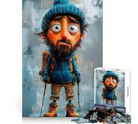 Worried Hiker Cartoon Jigsaw Puzzle 1000 Piece for Teenagers Focus Training Peaceful Escape Tight Join Thoughtful Gift (38x52cm)