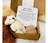 Worry Bear Hug in a Box, A Little Pocket Bear Hug Mini Plush Bears in Box Get Well Soon Gifts for kids Pocket Bears with Inspirational Card Positive Gift for Women Men Valentine's Day Christmas