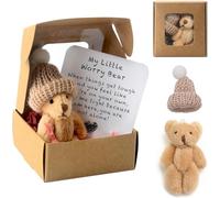 Worry Bear Hug in a Box, A Little Pocket Bear Hug Mini Plush Bears in Box Get Well Soon Gifts for kids Pocket Bears with Inspirational Card Positive Gift for Women Men Valentine's Day Christmas Brown