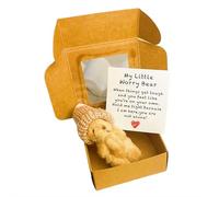 Worry Bear Hug in a Box, A Little Pocket Bear Hug, Mini Worry Bear with Inspirational Card, Cute Doll Decoration Positive Gifts for Women Friend Birthday Mother's Day