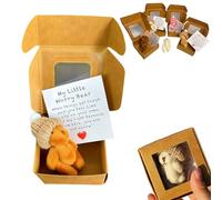 Worry Bear Hug in a Box, Little Mini Worry Plush Handmade Pocket Bear with Inspirational Card, Anti-Anxiety Gift for Graduation, Sympathy & Christmas (Yellow)