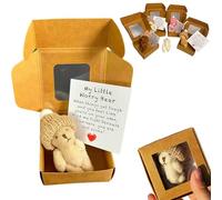 Worry Bear Hug in a Box, Little Mini Worry Plush Handmade Pocket Bear with Inspirational Card, Anti-Anxiety Gift for Graduation, Sympathy & Christmas (Brown)