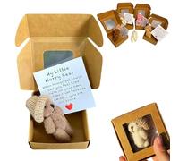 Worry Bear Hug in a Box, Little Mini Worry Plush Handmade Pocket Bear with Inspirational Card, Anti-Anxiety Gift for Graduation, Sympathy & Christmas (Coffee)