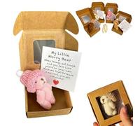Worry Bear Hug in a Box, Little Mini Worry Plush Handmade Pocket Bear with Inspirational Card, Anti-Anxiety Gift for Graduation, Sympathy & Christmas (Pink)