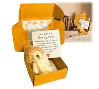 Worry Bear Hug in A Box,Little Pocket Bear Hug in A Box,A Little Pocket Be-ar H/ug,Mini Worry B/ear with Inspirational Card,Min/i Teddy Bea/r for People,Handmade Plush Mi/ni Teddy Be/ar Doll(White)