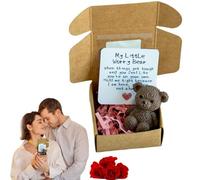 Worry Bear Hug in a Box, My Little Pocket Bear Hug, Mini Worry Bears Hug with Inspirational Card, Handmade Mini Teddy Bear in Box, Handmade Teddy Keepsake for Lovers, Gifts for Kids,Friends (Brown)