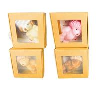 Worry Bear in a Box, Mini Teddy Bear Set with 4 Pocket-Sized Plush Bears, Emotional Support Gift for Women, Students, Coworkers, Desk Decoration and Travel Companion (Pink, White, Coffee, Brown)