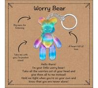Worry Bear Keychain, Comforting Gift for Him Her, Back to School Mental Health Gift, Anxiety Relief, Positivity Keyring, Lake Blue, Medium