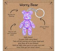 Worry Bear Keychain, Comforting Gift for Him Her, Back to School Mental Health Gift, Anxiety Relief, Positivity Keyring, Purple, Medium