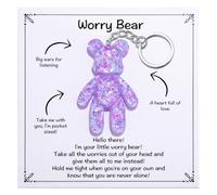 Worry Bear, Pocket Bear Hug, Anxiety Gifts for Women Men, Mental Health Positivity Gift, Surgery Worry Gifts, Comforting Gift for Son Daughter Back to School, Purple