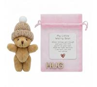 Worry Bear Pocket Bear Mini Plush Teddy Bears with Inspirational Card Pocket Sized Hug Present for Anxiety Relief Positive Good Luck Gifts for Kids Friends Women Men for Christmas Birthday (Brown)