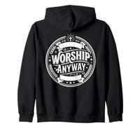Worship Anyway Vintage Emblem Cross Faith Zip Hoodie