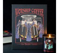 Worship Coffee Canvas Plaque By Steven Rhodes - 19X25Cm Retro Wall Art