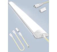 Worshow 2ft LED Batten Light 60cm 20W Daylight, 2400LM 6500K Office Ceiling Lights, IP54 Fitting Tube LED Fluorescent, Linkable Plug in Strip Light for Home Garage Workshop Office Wall Kitchen Shed