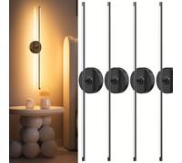 Worshow 4 Pack 80cm USB Rechargeable Wall Sconce Lights, Battery Operated Wall Lights, 3 Color Temperature Wall Lamps with Remote Control, 350° Rotation Dimmable Touch for Living Room Bedroom Hallway