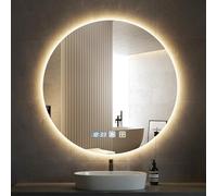 Worshow Bathroom Mirror with LED Light, 60cm Round Illuminated Mirror with Anti-Fog, 3 Color Dimmable Wall Mounted Vanity Mirrors - Touch Control,Memory, HD Tempered Glass, IP44 Makeup Backlit- Mirror