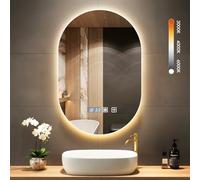 Worshow Bathroom Mirror with LED Lights, 75×50cm LED Illuminated Mirror with Anti-Fog, 3 Color Dimmable Wall Mounted Vanity Mirrors - Touch Control,Memory,HD Tempered Glass,IP44 Make Up Backlit Mirror