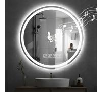 Worshow Bathroom Mirror with LED Lights and Bluetooth, 600 mm Wall-Mounted Vanity Mirrors, LED Illuminated Backlit Mirror with Anti-Fog, 3 Colour Dimmable, Time, Memory Function, IP44 Makeup-Mirror