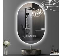 Worshow Bathroom Mirror with LED Lights and Bluetooth, 75×50 cm Wall-Mounted Vanity Mirrors, LED Illuminated Backlit Mirror with Anti-Fog, 3 Colour Dimmable, Time, Memory Function, IP44 Makeup-Mirror