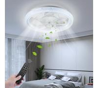 Worshow Ceiling Fans with Lights and Remote, 48CM 42W 3000K-6500K Dimmable LED Ceiling Light, 7 Blades,6 Wind Speeds,Reversible, Modern Smart-Lamp for Bedroom/Kids Room/Living Room/Dining Room/Kitchen