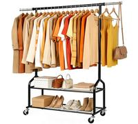 Worshow Clothes Rail, 556 LBS Clothing Rack Garment Racks, Heavy-Duty Hanging Rails, Clothe Storage on Wheels - Metal Cloth Hanger Stand with Shelves for Bedroom,Laundry,Office,Shop, Coats, Dresses