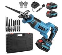 Worshow Reciprocating Saw, 0-4000 RPM Variable Speed Reciprocating Saws, 21V Cordless Wood Saw Electric, Electric Saws to Cut Metal, for PVC Cutting with 2 Batteries, 8 Sawing Blades, Fast Charger